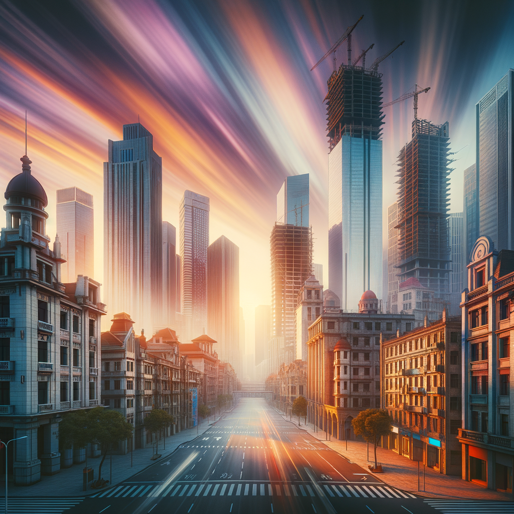 A serene good morning image showcasing a vibrant cityscape at dawn with evolving architecture.