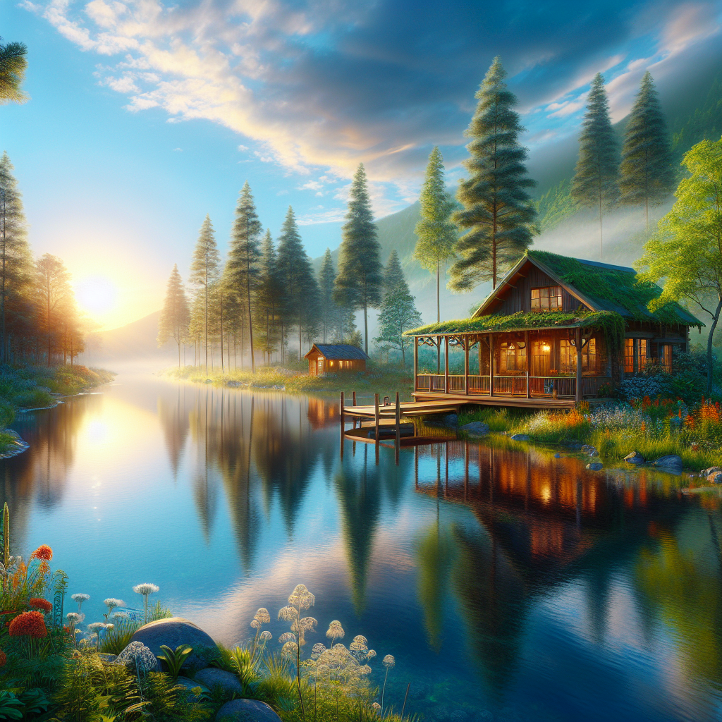 Serene early-morning scape of a natural summer retreat, good morning image