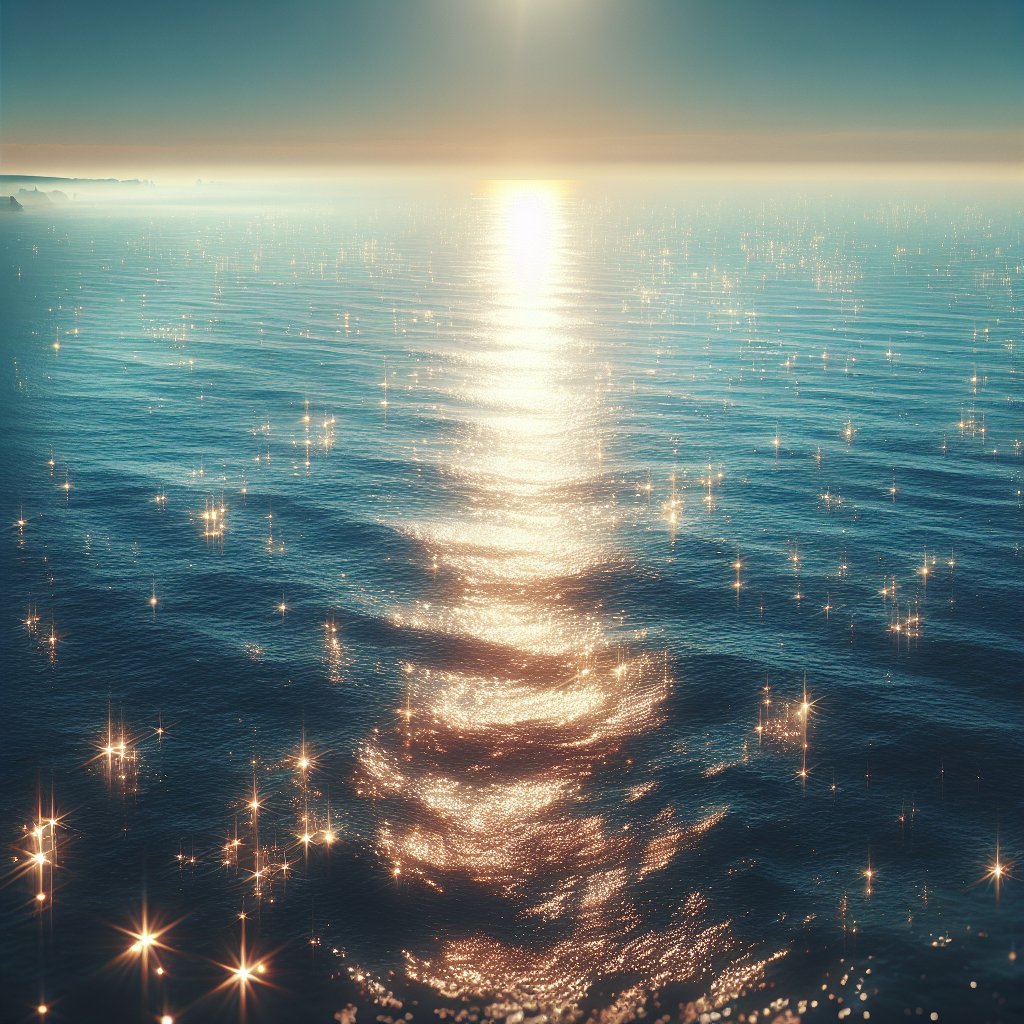 Serene early morning scene with sparkling ocean under rising sun, epitome of tranquility and beauty, good morning image