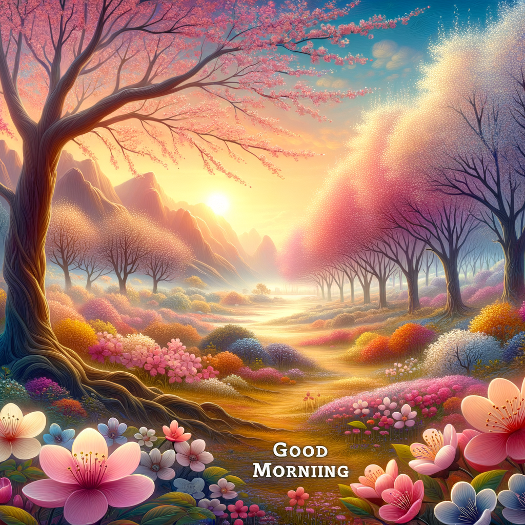 A tranquil good morning image featuring blossoms in a myriad of colors, representing a fresh start to the day.