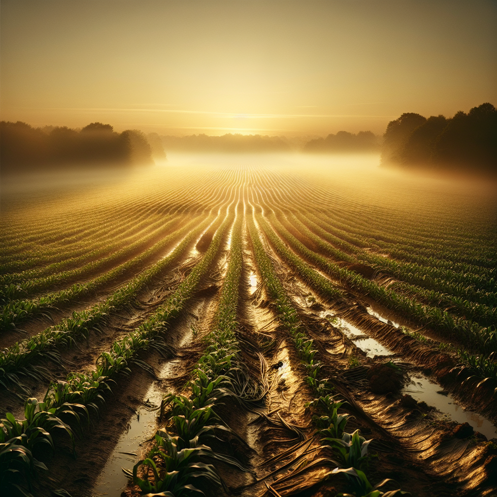 good morning image of a serene morning farm, abundant with crops and life