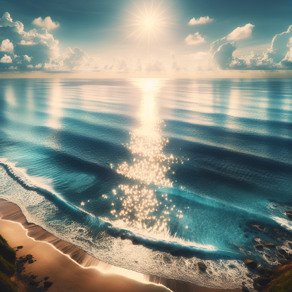 Serene view of the sparkling ocean under a sunlit sky - a perfect good morning image.