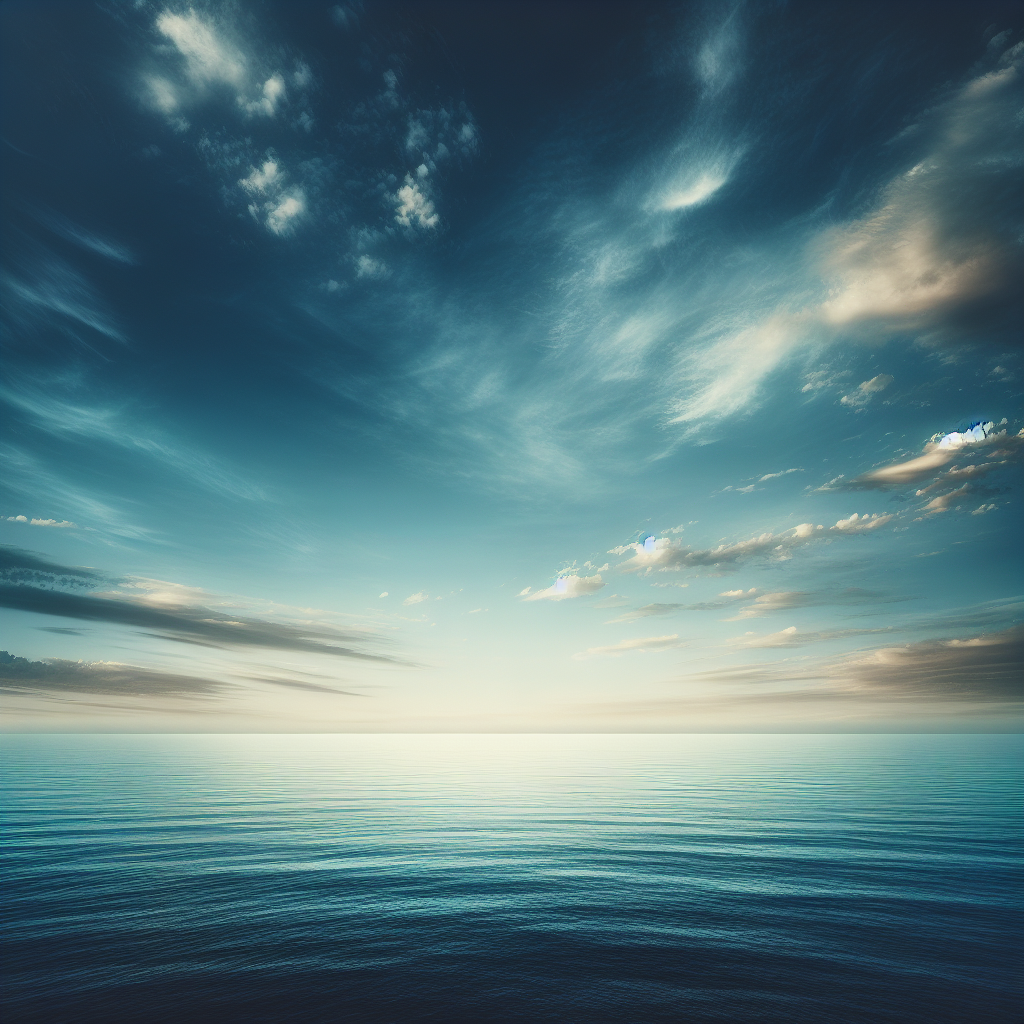 A serene good morning image showcasing an endless ocean and sky in perfect harmony, reflecting the early sun's warmth.