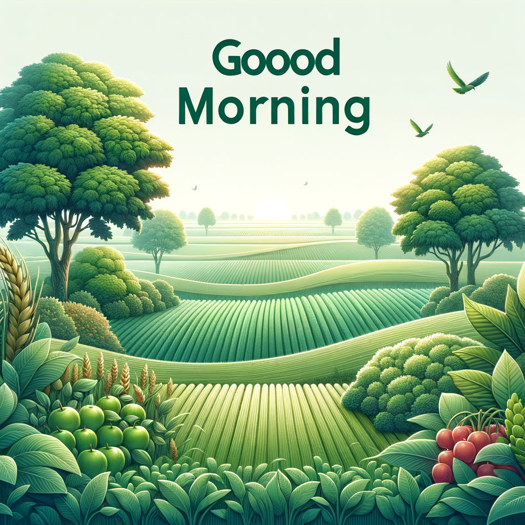 A tranquil good morning image showcasing flourishing farms, vibrant crops, and lush pastures indicating a well-tended landscape.