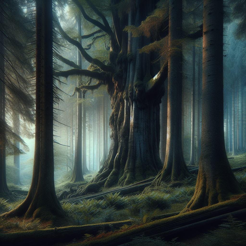 A tranquil good morning image depicting majestic forests and ancient trees in a serene atmosphere.