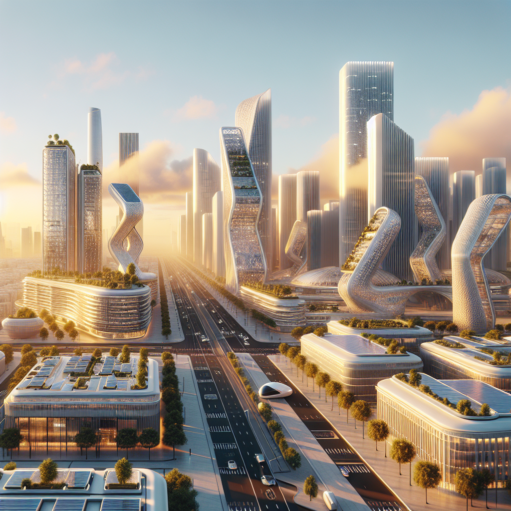 This inspiring good morning image showcases a futuristic cityscape bathed in early morning golden rays.