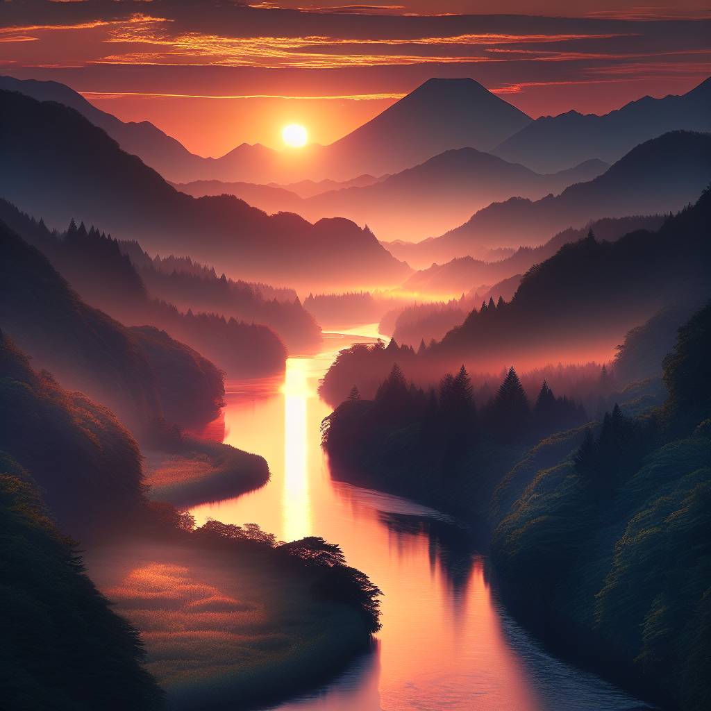 A tranquil early morning landscape bathed in the soft glow of sunrise, devoid of any living beings, evoking peace and rejuvenation - good morning image.