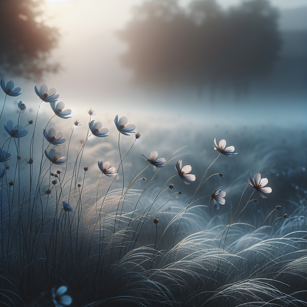 Elegant flowers swaying gently in the early morning breeze, symbolizing serenity and peace in this good morning image.