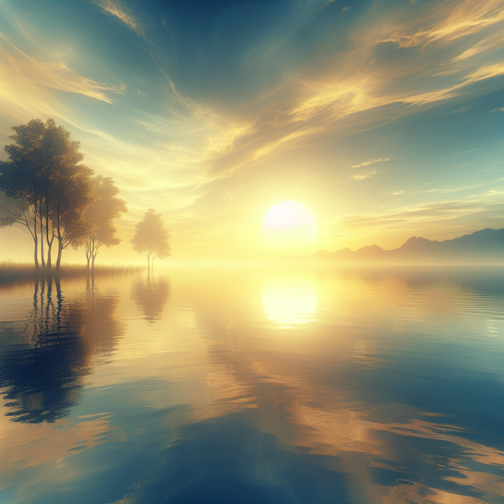 A serene and tranquil good morning image featuring a calm ocean horizon merging with the sky.