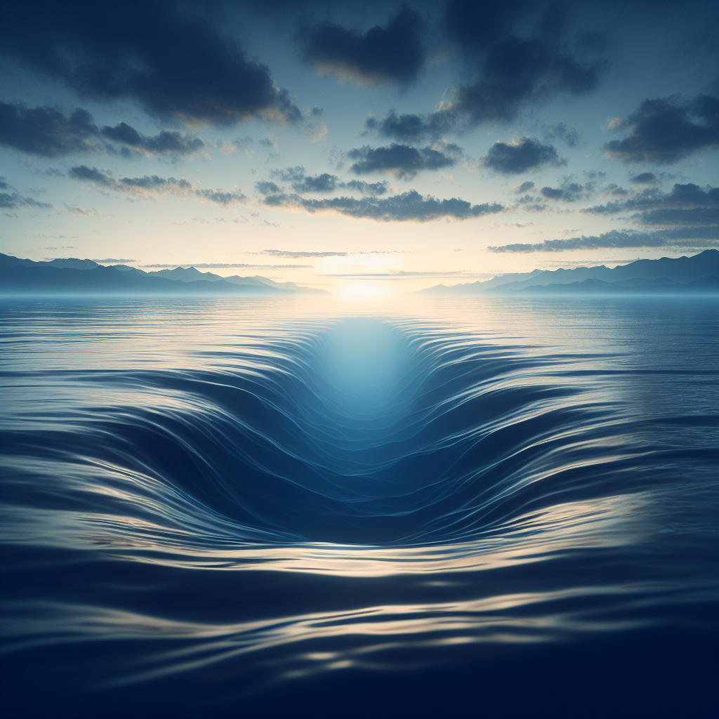 A serene and tranquil good morning image of an infinite and mysterious ocean bathed in the soft glow of the rising sun.